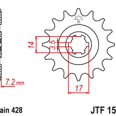 ZĘBATKA PRZEDNIA 2054 14 KAWASAKI KLT/KLF 110 '84-88', KLX 140 '08-20' (205414JT) (ŁAŃC. 428) JT