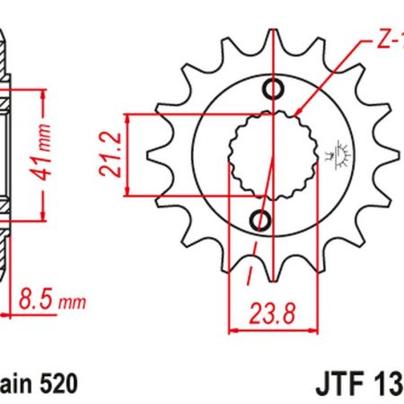 ZĘBATKA PRZEDNIA 2071 13 HONDA XR 400 '96-'05, TRX 400 (207113JT) (ŁAŃC. 520) JT