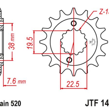 ZĘBATKA PRZEDNIA 2116 16 SUZUKI LTR 450 '06-'12, LTZ 400 '03-'13, RMX 450 '10-'13, KAWASAKI KFX 400, HYOSUNG TE 450 (211616JT) (ŁAŃC. 520) JT