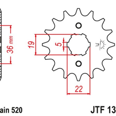 ZĘBATKA PRZEDNIA 337 14 HONDA TRX 250/300 '87-09', CR 250 '82-85', CR500 '84-85' (33714JT) (ŁAŃC. 520) JT