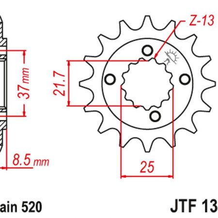 ZĘBATKA PRZEDNIA 350 16 HONDA XR 600R '91-'00, TRX 400EX /X '05-'14 POLARIS PREDATOR 500 '03-07' (35016JT) (ŁAŃC. 520) JT