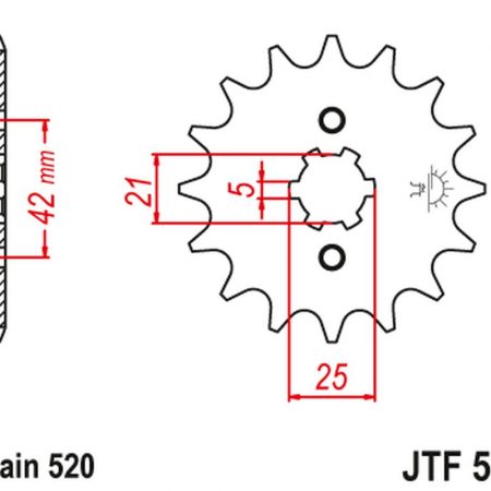 ZĘBATKA PRZEDNIA 569 11 YAMAHA YFM 125 GRIZZLY '04-'12, YZ 250 '77-'98, KAWASAKI KX 250 '87-'98 (56911JT) (ŁAŃC. 520) JT
